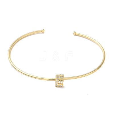 Rack Plating Brass Micro Pave Clear Cubic Zirconia Letter Open Cuff Bangles BJEW-A018-01G-E-1