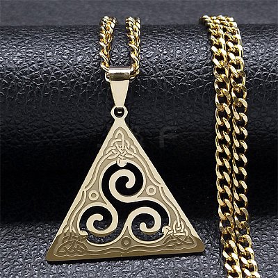 201 Stainless Steel Viking Triskelion Pendant Necklaces for Women Men NJEW-F344-01G-1