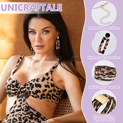 Leopard Print Alloy Pendant Necklaces & Earrings & Bracelet Sets SJEW-WH0020-03B-1