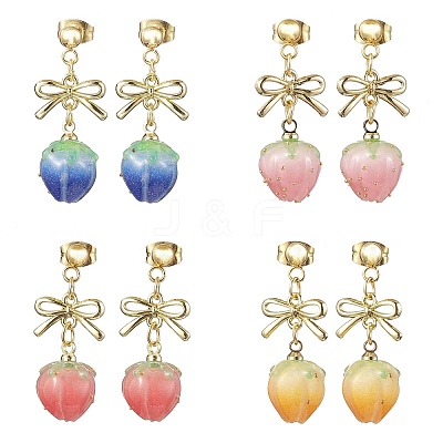 4Pairs 4 Colors Resin Stud Earring EJEW-TA00481-1