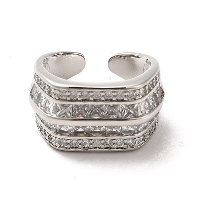 Clear Cubic Zirconia Multi Line Open Cuff Ring RJEW-C041-01P-1
