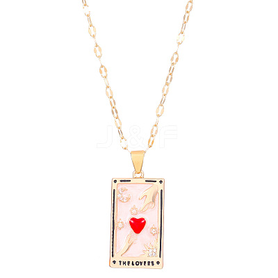 Brass Red Enamel Love Tarot Card Pendant Necklaces WH-WGEA1FC-01-1