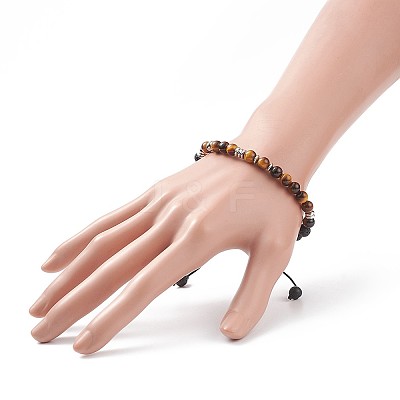 Natural Tiger Eye & Lava Rock Braided Bead Bracelet BJEW-TA00188-01-1