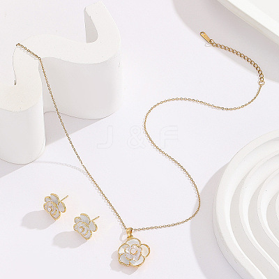 Brass Enamel Flower Pendant Necklaces & Stud Earrings Sets for Women FS-WG71802-01-1