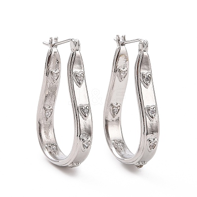 Clear Cubic Zirconia Teardrop with Star Hoop Earrings EJEW-I280-09P-1