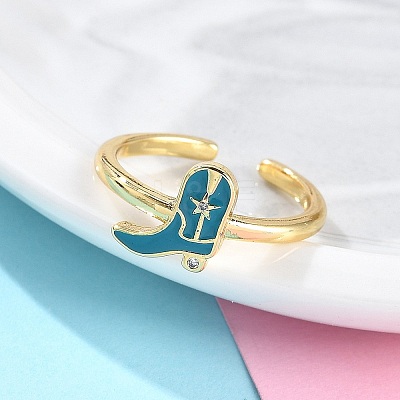 Rack Plating Brass Micro Pave Cubic Zirconia Open Cuff Rings for Women KK-K392-59G-01-1