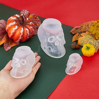 3Pcs 3 Style Halloween Skull Candle Silicone Statue Molds CAND-FH0001-04-1