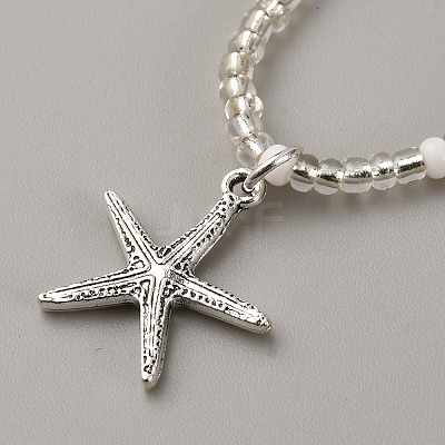 Alloy Starfish Charm Glass Seed Beaded Toe Ring Stretch Anklets for Women AJEW-WH0270-832-1