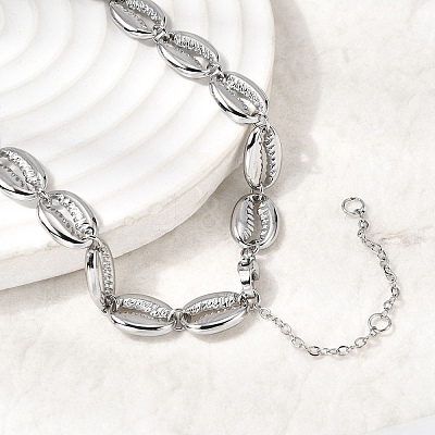 Ocean Beach 304 Stainless Steel Shell Shape Link Chain Necklaces for Women STAS-H258-01P-1