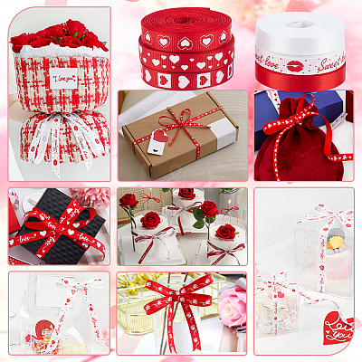 6Rolls 6 Colors Valentine's Day Polyester Printed Grosgrain Ribbon OCOR-PH0004-23-1