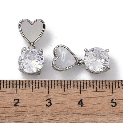 Brass & Shell & Clear Cubic Zirconia Pendants KK-G497-13P-1