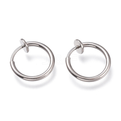 Tarnish Resistant 304 Stainless Steel Retractable Clip-on Hoop Earrings X-STAS-O135-01E-1