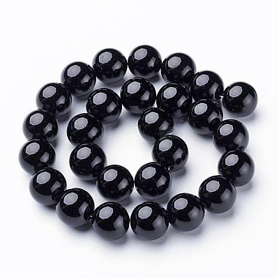 Natural Black Onyx Round Beads Strands GSR14mmC097-1