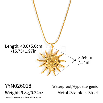 304 Stainless Steel Vintage Sun Spiral Pendant Necklaces for Women WV2737-1