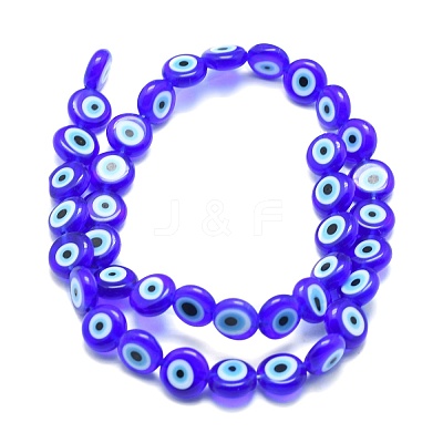 Handmade Evil Eye Lampwork Flat Round Bead Strands LAMP-L058-10mm-12-1