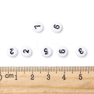 Mix Numbers White Flat Round Acrylic Beads X-PB9111-1