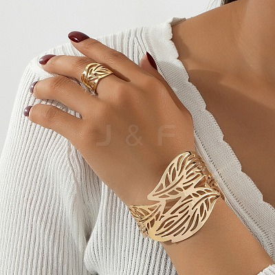 Hollow Out Leaf Alloy Cuff Bangles & Cuff Rings Sets FS-WG2FB6E-01-1