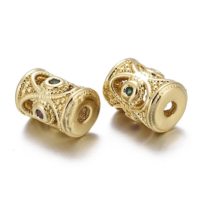 Brass Micro Pave Cubic Zirconia Beads KK-K244-18G-1
