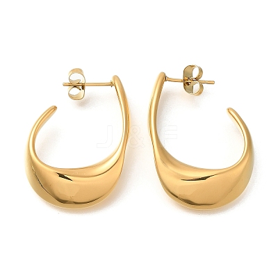 Ion Plating(IP) 304 Stainless Steel Oval Stud Earrings for Women X-EJEW-S227-60G-1