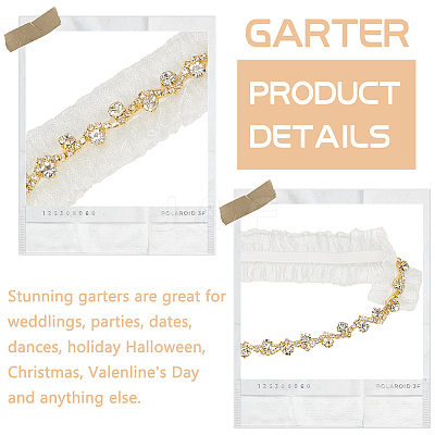 2Pcs Flower Pattern Polyester Lace Elastic Bridal Garters AJEW-WH0007-28-1