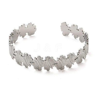 Non-Tarnish 304 Stainless Steel Leaf Cuff Bangles LS-BJEW-G694-10P-1