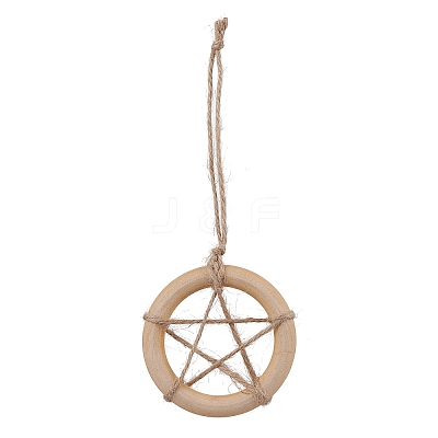 Ring with Star Wood Pendant Decoration HJEW-JM02200-1