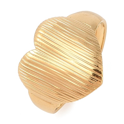 Ion Plating(IP) 304 Stainless Steel Heart Open Cuff Rings for Women RJEW-Z057-03G-1