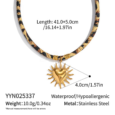 Vintage 304 Stainless Steel Pendant Leopard Print Cord Necklaces for Women HF7067-5-1