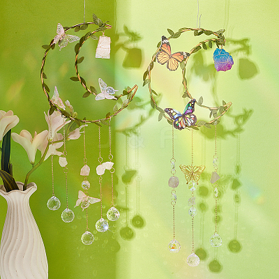 2Pcs 2 Styles Iron & Acrylic & Imitation Leather Suncatchers HJEW-OC00260-1