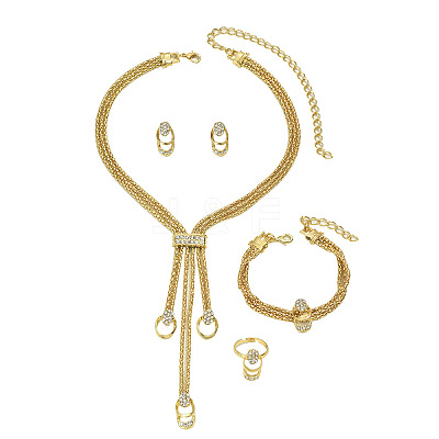 Oval Alloy Crystal Rhinestone Necklaces & Stud Earrings & Rings & Bracelets Sets for Women FS-WGAF910-01-1