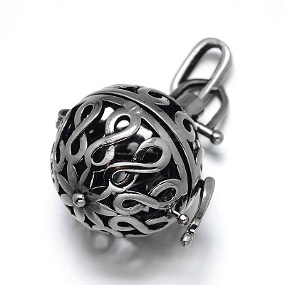 Filigree Brass Round Cage Ball Cage Pendants KK-L095-01AS-NR-1