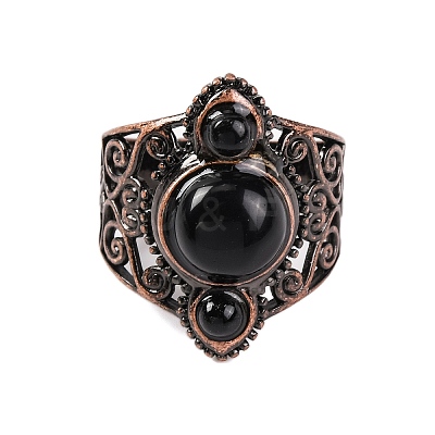 Natural Obsidian Retro Finger Rings RJEW-B067-01R-21-1