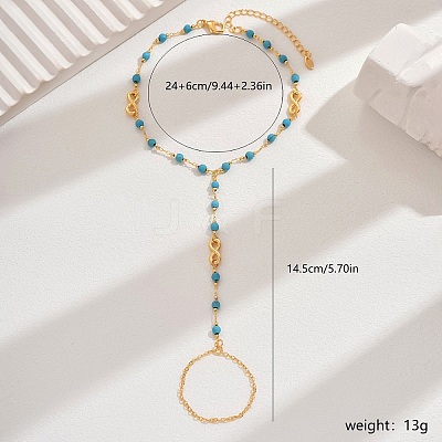 Elegant Brass & Plastic Round Beads Link Chain Toe Ring Anklets for Women QC4234-2-1