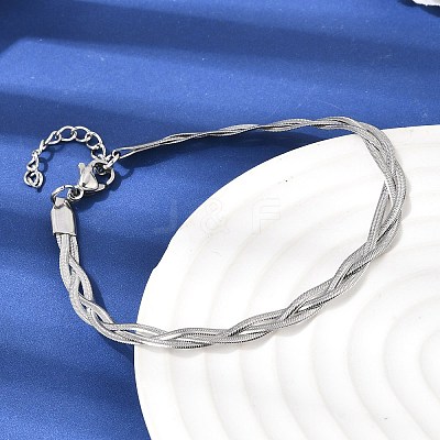 304 Stainless Steel Interlocking Herringbone Chain Bracelet for Women BJEW-K240-08B-P-1