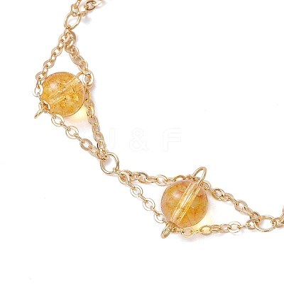 Natural Yellow Quartz Round Beads Link Bracelets for Women BJEW-JB12149-03-1