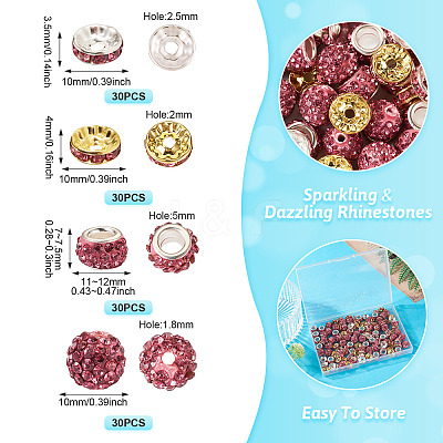 120Pcs 4 Styles Flat Round Iron Rhinestone Spacer Beads FIND-TA0005-68-1