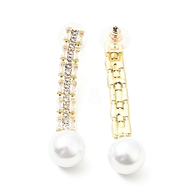 Crystal Rhinestone Dangle Stud Earrings with Imitation Pearl EJEW-C037-02A-LG-1