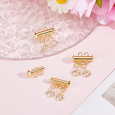 3Pcs 2 Holes Brass Slide Lock Clasps KK-BBC0027-60A-1