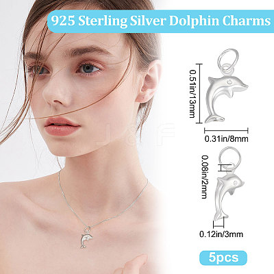 5Pcs 925 Sterling Silver Dolphin Charms STER-BBC0001-54-1