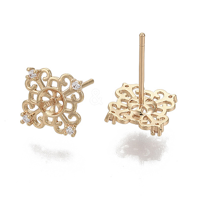 Brass Micro Pave Clear Cubic Zirconia Stud Earring Findings KK-N232-04-NF-1