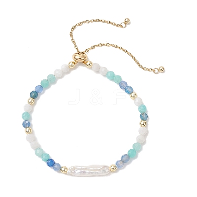 Natural & Synthetic Gemstone & Nuggets Baroque Pearl Keshi Pearl Beads Slider Bracelets BJEW-JB13260-01-1