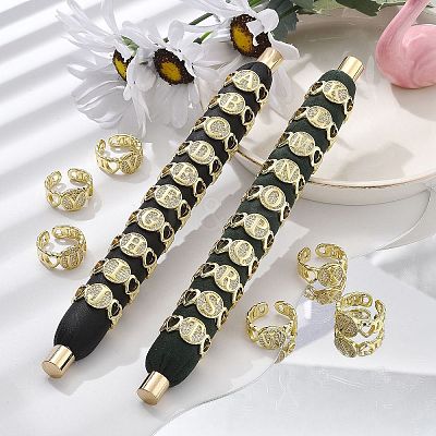 Brass Micro Pave Clear Cubic Zirconia Ooen Cuff Rings for Women RJEW-K289-02G-1