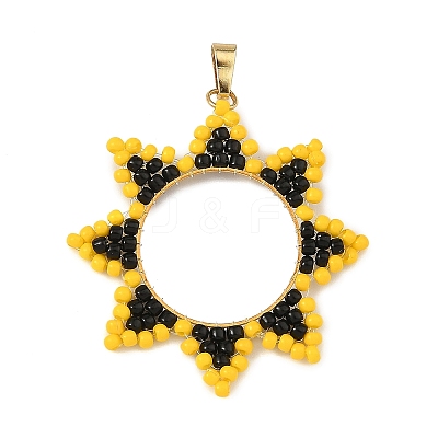 Brass & Glass Seed Beaded Pendants PALLOY-MZ01373-01-1