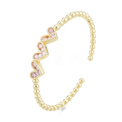 Cubic Zirconia Triple Heart Open Cuff Bangle BJEW-G651-09G-03-1