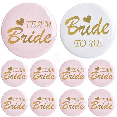 12Pcs Tinplate & Plastic Bride Badges for Wedding Party Bridal Shower Decoration AJEW-SC0032-08A-1