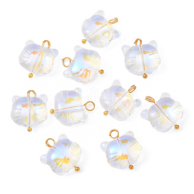 10Pcs Glass Pendants PALLOY-YW00061-01-1