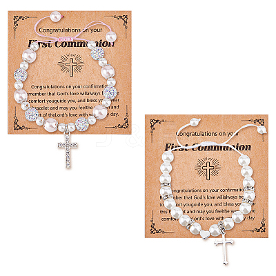 2Pcs 2 Style Cross fleury Charm Bracelets Set BJEW-FI0001-80-1