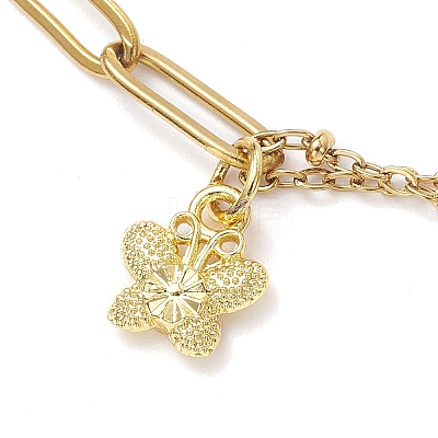 Alloy Butterlfy Charm 304 Stainless Steel Paperclip Chain Satellite Chain Anklets for Women AJEW-AN00755-1