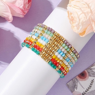 Electroplate Glass Beads Beaded Stretch Bracelets BJEW-JB10955-1