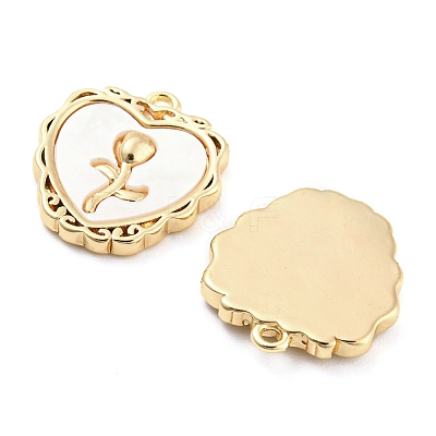 Brass Pave Shell Pendants KK-Q789-42G-1